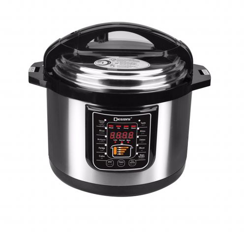 Dessini Electric Pressure Cooker 10 LClassic European Style , high end and shining Keypad control panel and 4 digital display Removable silicon ring to prevent bacteria Touch control, Import IC Control ,Power Cut Memory function, Support 24 hrs 10 safety